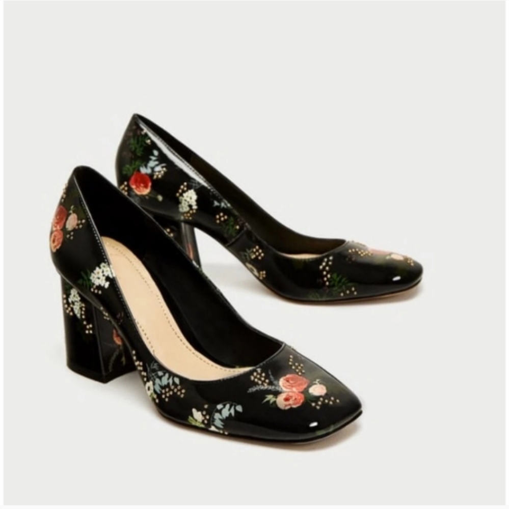 ZARA mid-rise floral heels